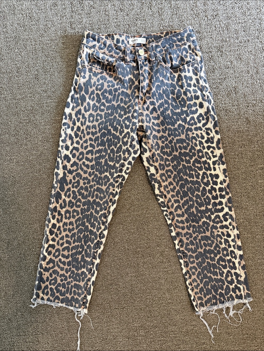 Oat New York Leopard Print Cropped Jeans in Brown & Black